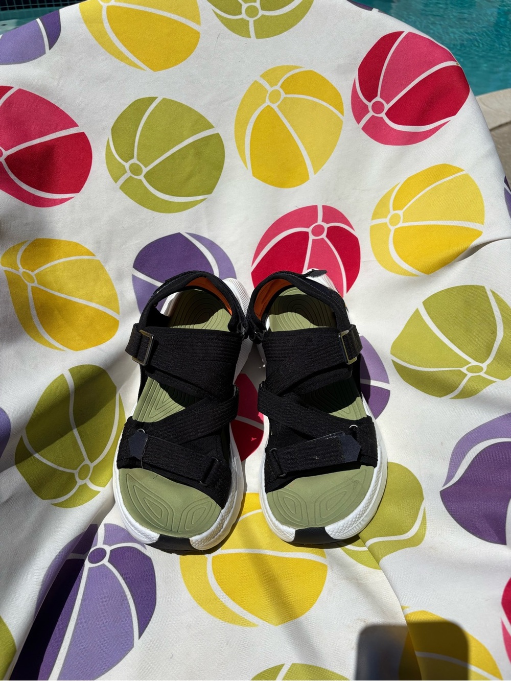 Vibram Black Strap Sandals with Olive Footbed